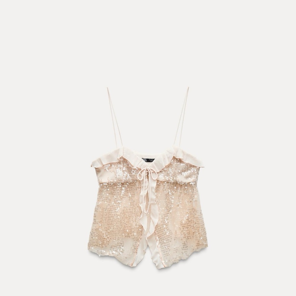 Zara Sequin Beige Camisole Top